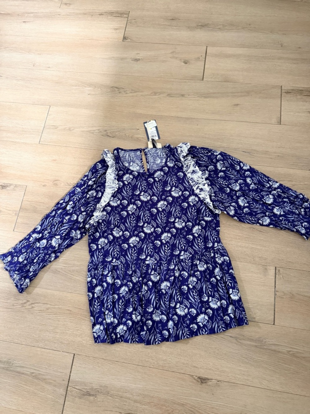Universal Blue Floral Ruffle Peasant Blouse - Picture 3 of 5